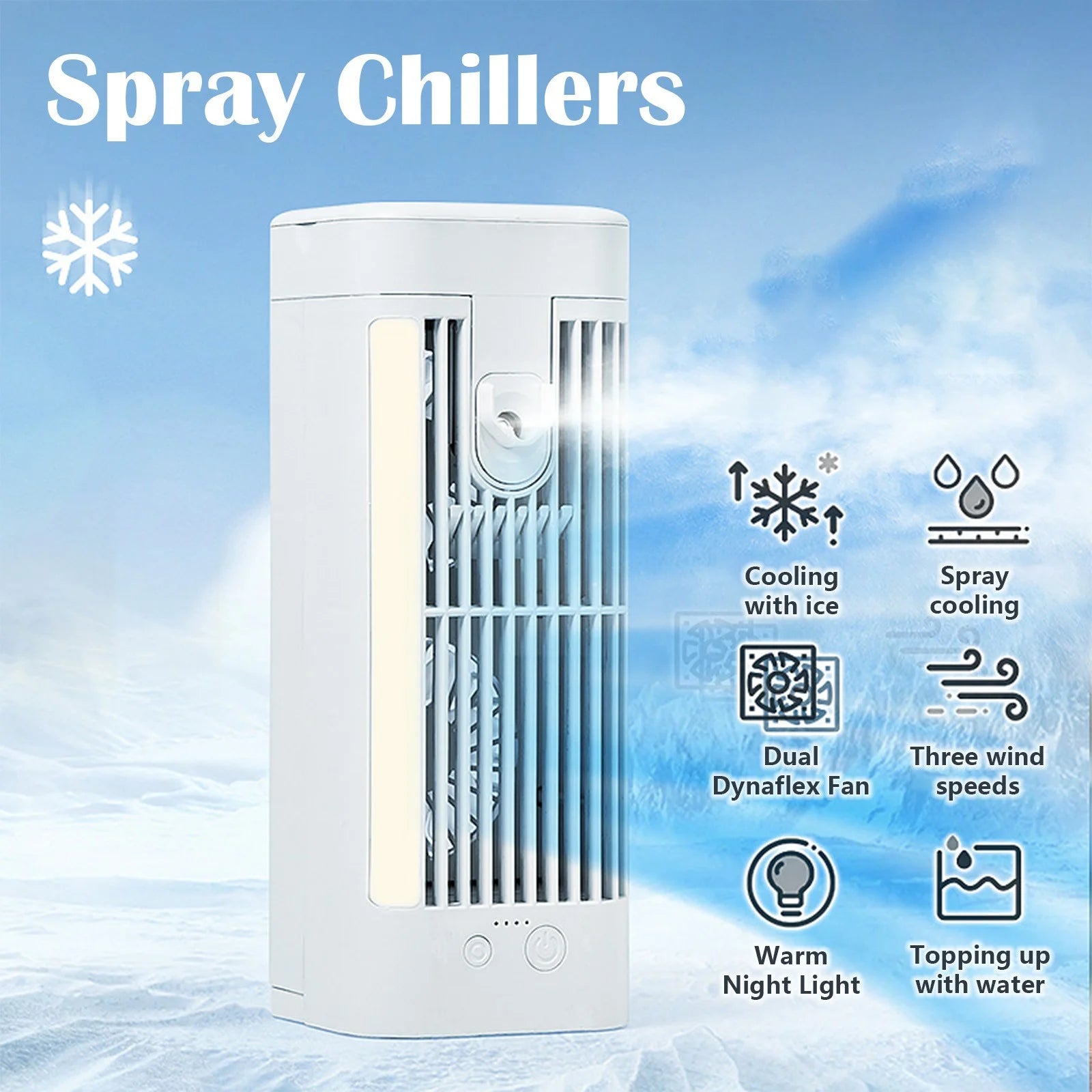 ﻿Air Conditioning Fan for Room Water Cool, Ice Water Air Conditioning for Room, Water Mist Fan Portable for Bedroom, Water Refill Air Conditioning Fan Chiller, Night Light Mistable Fan