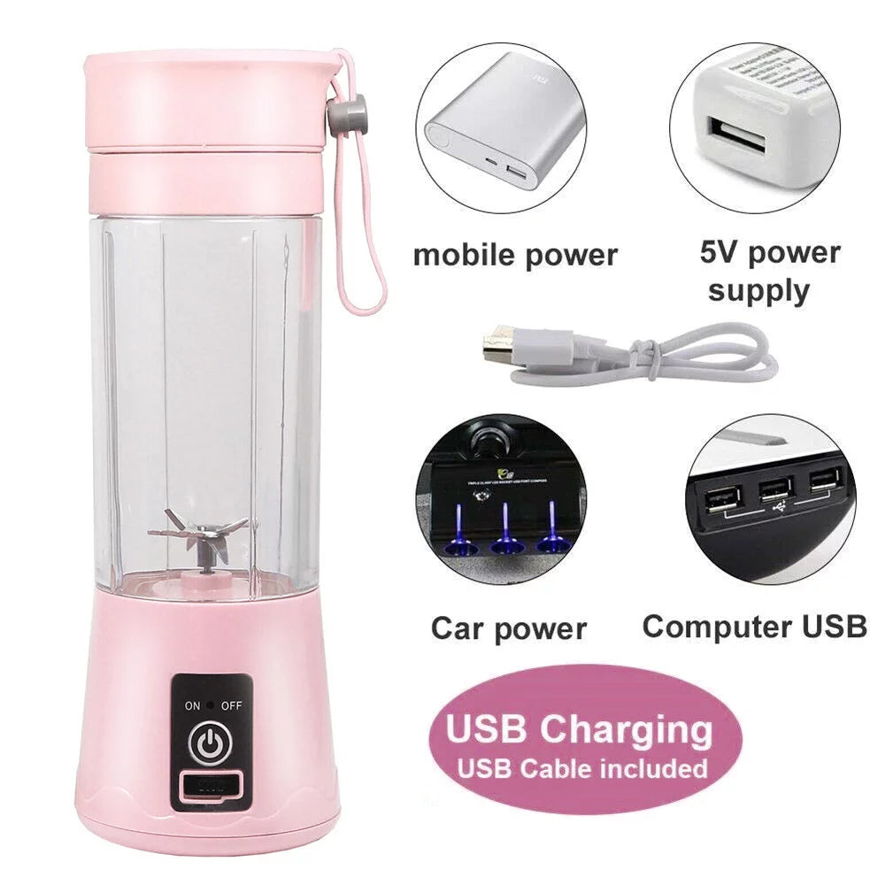 380Ml Electric Juicer Bottle, Fruit Vegetable Blender, Portable Smoothie Maker Mixer Bottle, Rechargeable Blender Bottle, Pink