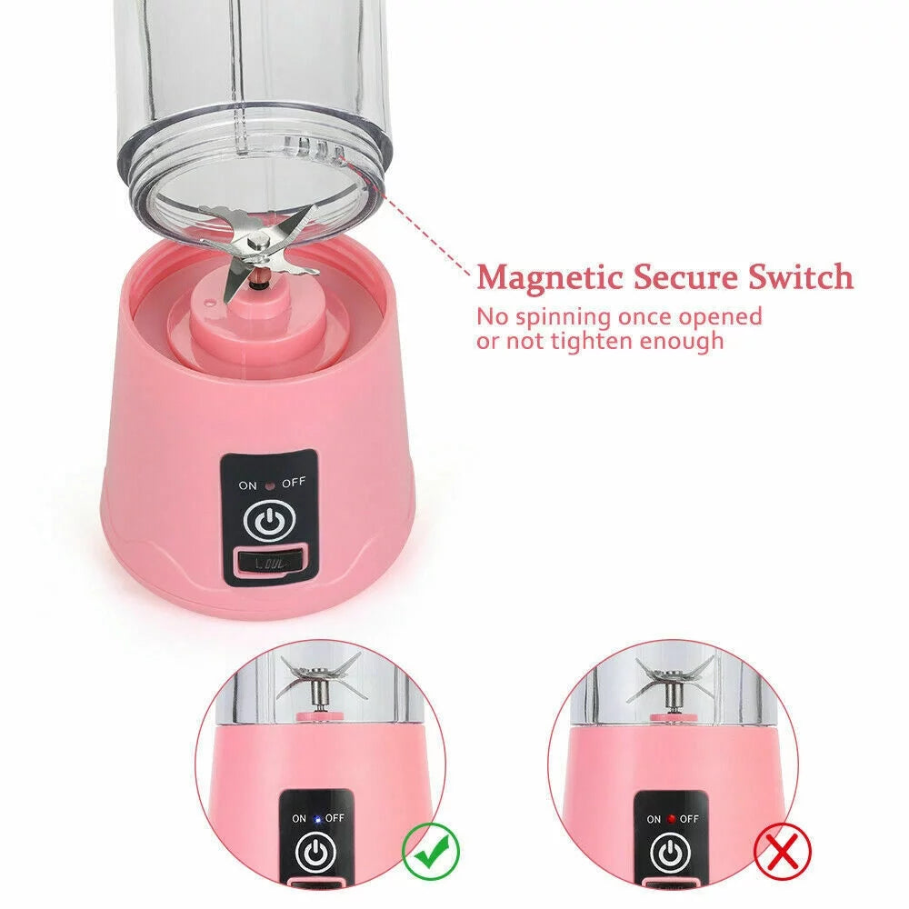 380Ml Electric Juicer Bottle, Fruit Vegetable Blender, Portable Smoothie Maker Mixer Bottle, Rechargeable Blender Bottle, Pink