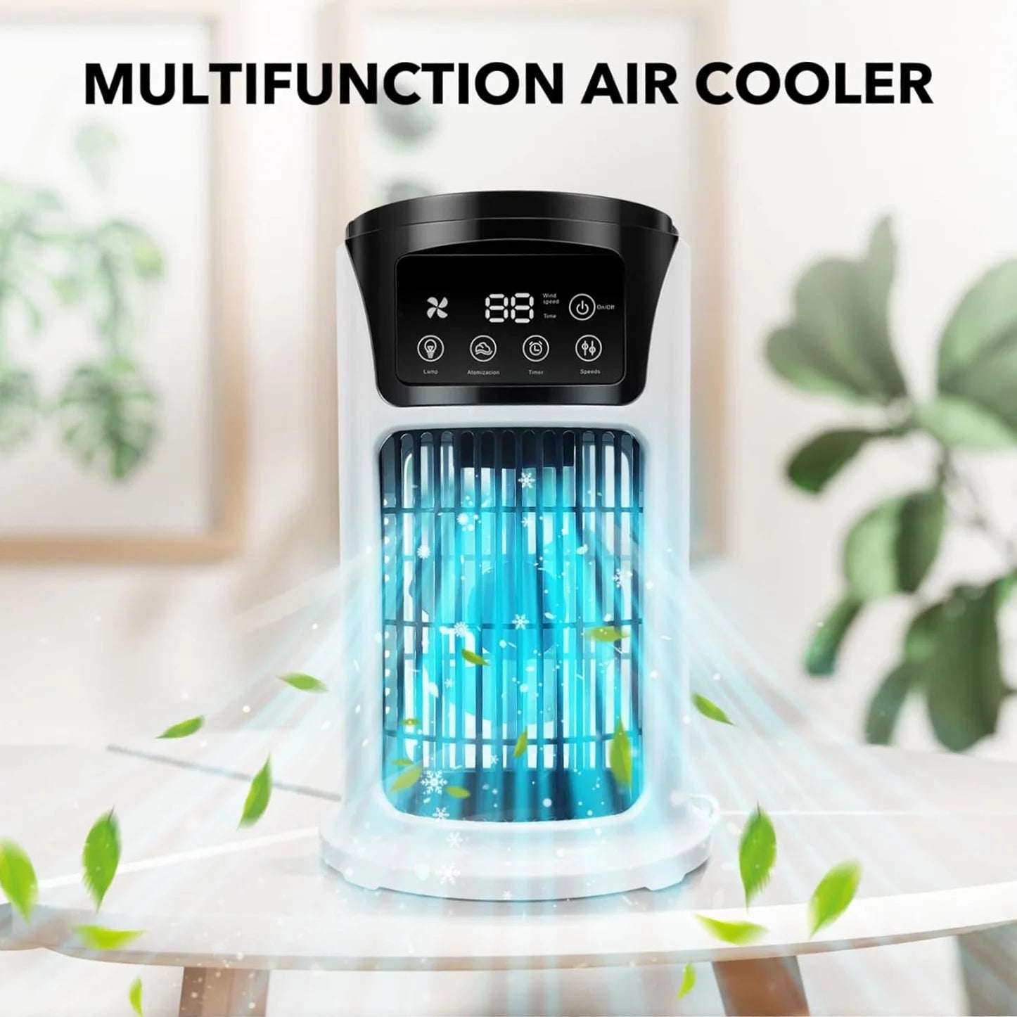 Portable Air Conditioner Humidifier Atmosphere Light Fan USB Cooler Air Conditioner, 3 in 1 Function, Office Household Essential Cooler USB Portable Air Conditioner USB Fan