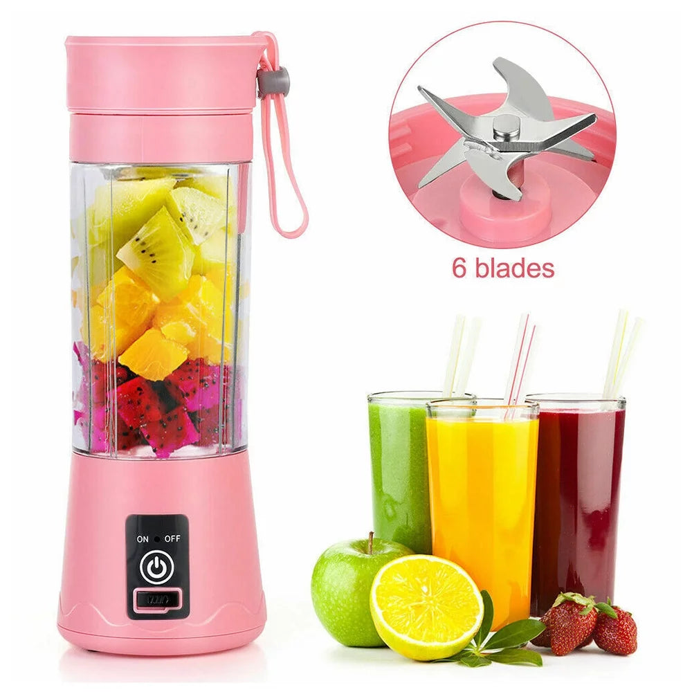 380Ml Electric Juicer Bottle, Fruit Vegetable Blender, Portable Smoothie Maker Mixer Bottle, Rechargeable Blender Bottle, Pink